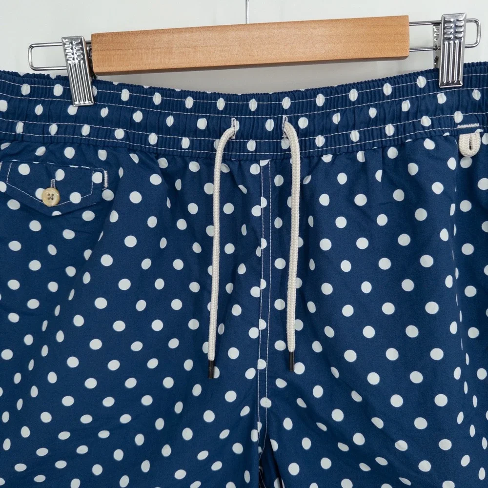Polo Ralph Lauren Swim Trunks Men Large Navy Polka Dot Preppy Nautical Summer